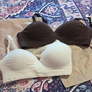 Feelingirl Women's Seamless Bra Set - Brown and White